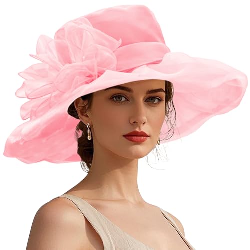 Zando Ken-Tucky Derby Hats for Women 2026 Elegant Tea Party Organza Victorian Church Wedding Hat Pink Fascinators Hats One Size
