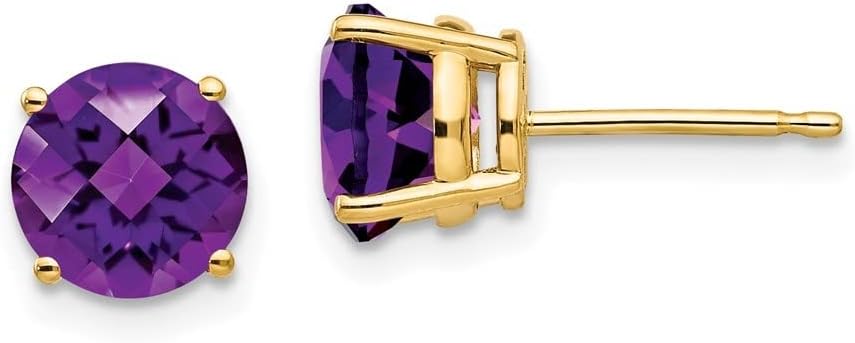 Diamond2Deal 14k Yellow Gold 7mm Amethyst Checker Earrings (Length 0.28 in, Width 0.28 in)