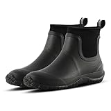 Jollywalk Men's Rain Boots, Waterproof Rubber Garden Boots for Men, Men's Outdoor Work Ankle Shoes, Non Slip Neoprene Rubber Short Mud Boots for Hunting Fishing, Black 8