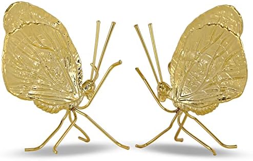 Gold Decor 2-piece set Gold Butterfly Figurine,Brass Small Animal Decor Sculpture Butterfly Statue,Solid Metal Insect Ornament Mini Gold Butterfly Figurines, for Desktop bookshelf decor gold animal