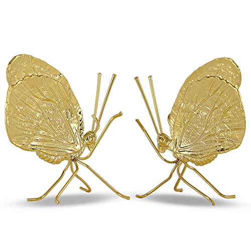 Gold Decor 2-Piece Set Gold Butterfly Figurine,Brass Small Animal Decor Sculpture Butterfly Statue,Solid Metal Insect Ornament Mini Gold Butterfly Figurines, For Desktop Bookshelf Decor Gold Animal #TOP13