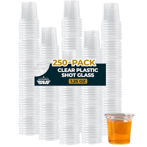 Plastic Shot Glasses Disposable 1.25 Oz 250 Clear Plastic Shot Glass Cups Bulk for Liquors Wine Tasting Jello Tequila Mini Small Cocktail Margarita Sample Sauce Cups for Parties and Everyday Use