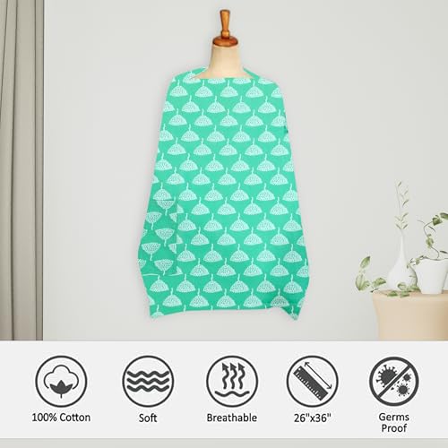 Image of ZIKKU 100% Cotton Nursing Cover for Breastfeeding, Soft and Breathable, Feeding Apron /Cover for Nursing Moms, Lightweight and Comfortable Maternity Breastfeeding Cover with Mobile Pocket (Mint Green Color with Floral Design)