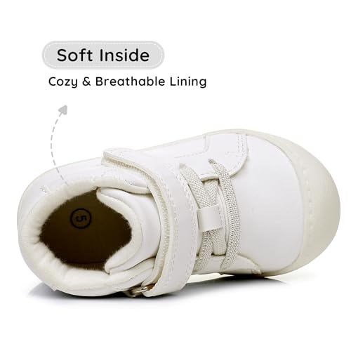 Apakowa Toddler First Walker Baby Boots for Boys and Girls – Baby Sneakers Style with Wide Toe Box, Easy Strap & Non-Slip Sole (Size 4-9 Toddler)3