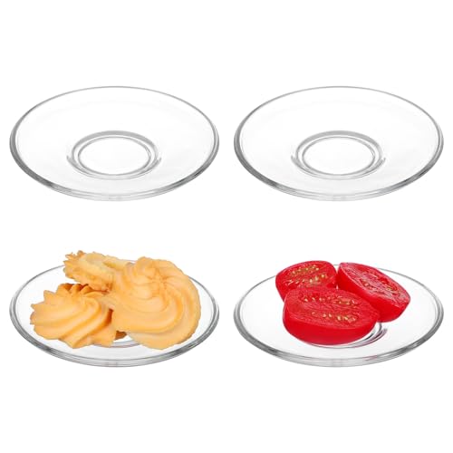 Zerodeko Glass Tea Saucers Set of 4 Round Plates Decorative Snack Storage Dishes for Coffee Cups Mini Appetizer Condiment Plates Ideal for Home Restaurants Tearooms by Zerodeko - Used condition - US$14.87