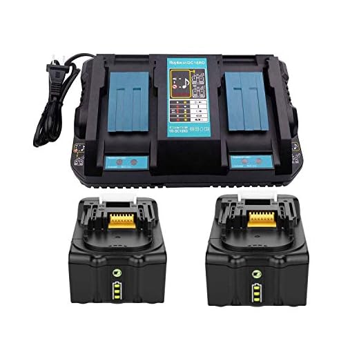 Laddare DC18RD 2-Vägs Dubbel Snabbladdare & 2X Ersättning Makita 18V 5,0Ah BL1850 Batteri för Makita Radio DMR100 DMR101 DMR102 DMR103B DMR104 DMR105 DMR106 DMR107 DMR108 DMR109 DMR110