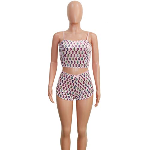 Women's Pajamas Shorts Set Spaghetti Strap Crop Top And Shorts Pjs Sleepwear Sets (Pink, Xl) #TOP3