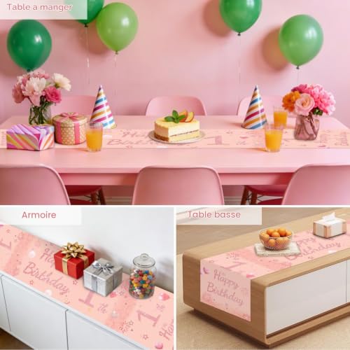 TaimeiMao Chemin de Table Or Rose pour Le 1e Anniversaire,180x35cm – vue 4