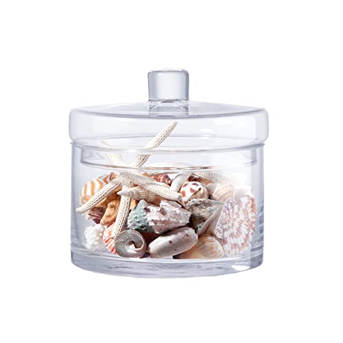 Diamond Star Round Glass Apothecary Jar With Lid Decorative Candy Buffet Jars Elegant Clear Bathroom Canisters Vanity Organizers For Candy, Beads, Cookies, Cotton, Cereal (D:6.3" H:6.3") #TOP12