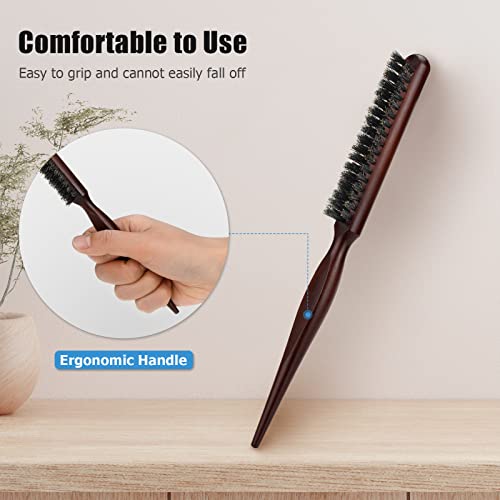 Boar Bristle Teasing Hair Brush, 100% Pure Boar Bristle Curl Training Hair Brush With Rat Tail Handle Comb For Thin Thick Hair To Create Volume And Smooth #TOP3
