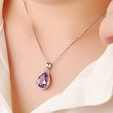 Xuejuanshop Naszyjnik z wisiorkiem z kryształu, naturalny ametyst, wisiorek w kształcie kropli ze srebrnym łańcuszkiem, łańcuszek na klucze, z akcesoriami, kamień szlachetny/kryształowy wisiorek