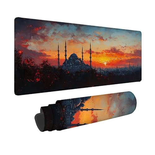 Tapis souris XXL 70x30 cm au motif de ville couchant pour bureau