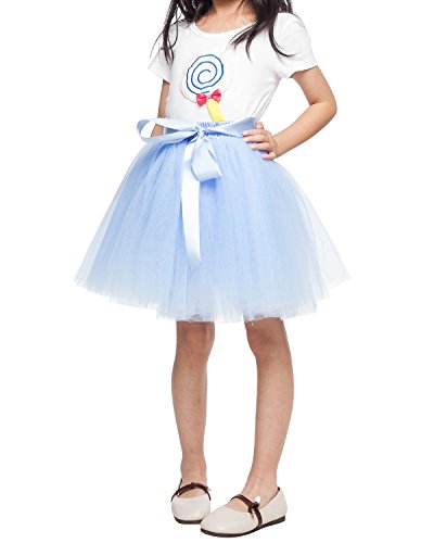 Little Girl Tutu Skirt A Line 7 Layers Tulle Skirt Party Princess Dance Tutus For Girls (3T -10T) Light Blue #TOP4