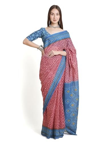 RATAN Pure Cotton Printed Mulmul Saree for Women with Blouse Piec...