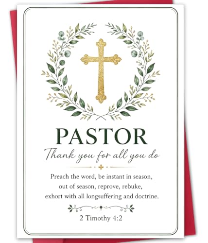 Bestmelo Pastor Appreciation Card Gift, Thank You Pastor Card, Pastor Appreciation Day Card, Clergy Appreciation Card for Minister Reverend, Printed Message Inside, with Red Envelope and Gold Seal Sticker