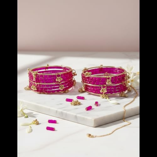 Image of Kashmiri Ghangharoo Glass Bangle Set for Women| Light Weight Bangles | Traditional Transparent Fancy Glass Chudi Set for Wedding, Party|Set Of 16(12 Glass + 4 ghungroo bangles)