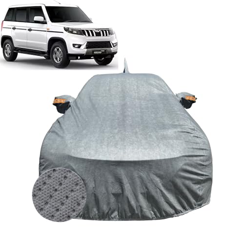 Image of Car Cover For Mahindra Bolero Neo (2021-2026)| 100% Waterproof Cover with Antenna & REFLECTIVE Mirror Pockets | Dustproof, Scratchproof, Heatproof Bolero Neo Car Cover|Soft Cotton Lining|GREY