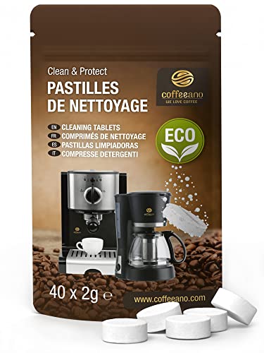 40 Pastilles de nettoyage pour Jura, Krups, Melitta, Delonghi, Siemens, Philips, Bosch, Tassimo, Nespresso, Sage, Senseo machines à café automatiques et cafetières - Coffeeano nettoyant