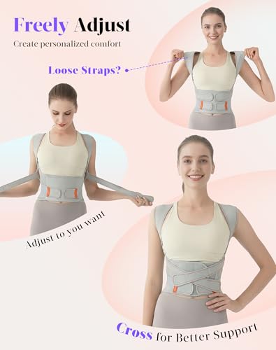 Image of Kepwaa Posture Corrector for Women and Men, 5 Full Back Support Brace Rods, Adjustable Shoulder Straightener, Relief for Upper and Lower Back, Neck, Lumbar, Scoliosis, Hump, Gray, Medium