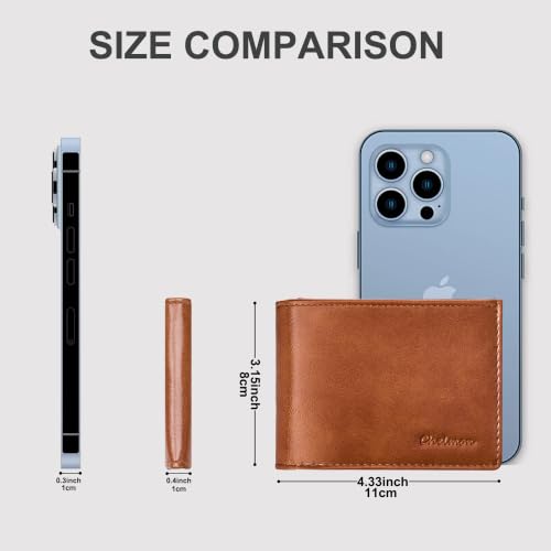 Image of Chelmon Slim Wallet for Men ID Window with RFID Blocking Minimalist Front Pocket Bifold Bussiness Card Holder Gift for Men, Alaska Brown