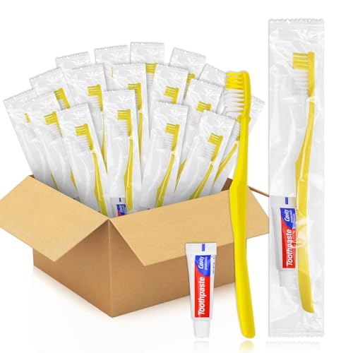 Kit brosses à dents jetables en vrac jaune sous emballage