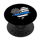 Thin Blue Line Flag Heart Style Law Enforcement Vintage PopSockets Swappable PopGrip