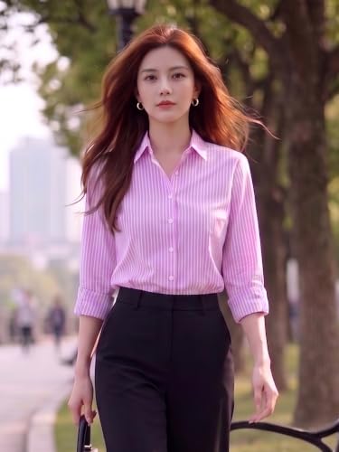 Image of Style Quotient Women Gray and White Cotton Stripe Smart Casual Shirt