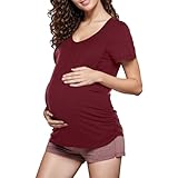 Pantalones capri para mujer, elásticos, informales, de manga corta, fruncidos lateralmente, con cuello redondo, chaleco de lactancia básico para lactancia, crema fina de filete de pescado, Vino, L