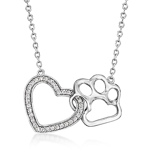Ross-Simons 0.30 ct. t.w. White Topaz Heart and Paw Necklace in Sterling Silver. 18 inches