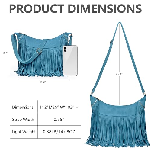 Image of Fringe Hobo Bags for Women Vintage Suede Crossbody Bag Hippie Western Cowgirl Purses Tassel Shoulder Bag