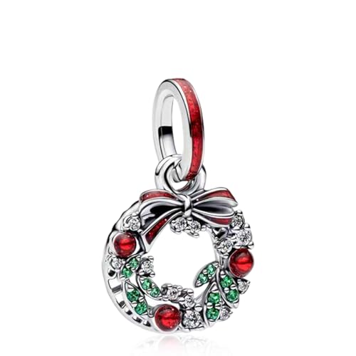 NUNUYAYA Charms 925 Sterling Silver Christmas Wreath Dangle Pendant with 5A Cubic fit for Charm Bracelet for Woman Mothers Day Christmas Birthday Gift