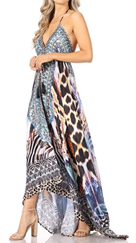 Image of Sakkas Lizi Womens Maxi High-Low Halter Handkerchief Long Dress Beach Party