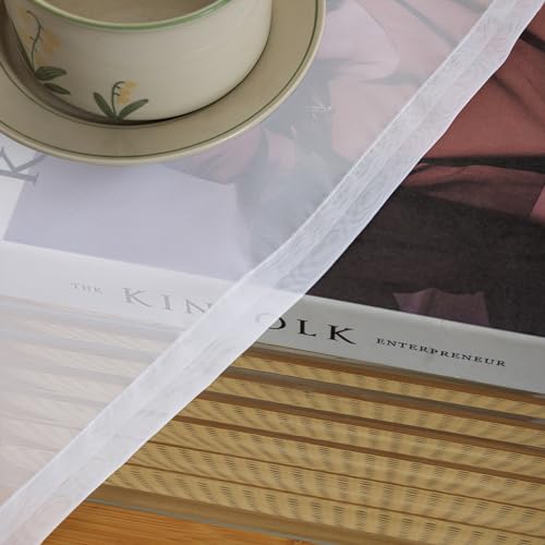 Image of White Sheer Tulle Curtains - 2 Panel Sets, 90 Inch Long, Rod Pocket, for Bedroom & Living Room