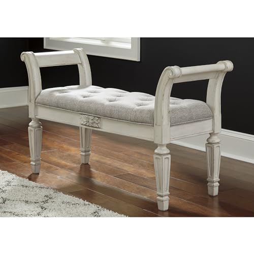 Signature Design by Ashley Realyn French Country Upholstered Tufted Accent Bench, Antique White