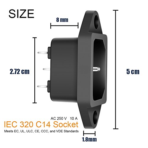 C14 Panel Mount Plug Adapter, 10 Pack AC Power Socket 250V 10A IEC 320 Terminal Connector Socket Black Screw Mount 3 Pins Inlet Power Plug Socket - Image 4