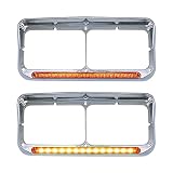 LEAVAN 2x Chrome Headlight Bezels 12" Amber LED Light with Visor 4x6 Light Strip Replacement for Ken