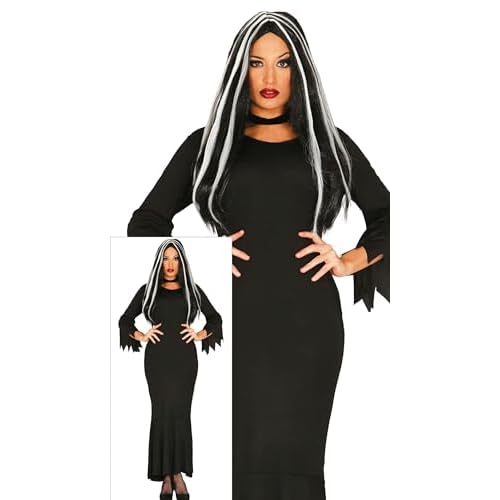 FIESTAS GUIRCA Disfraz de Madre de Familia Siniestra para Mujer - Disfraz Gótica con Elegante Vestido Largo Gótico Negro - Disfraces de Halloween para Mujer Talla M