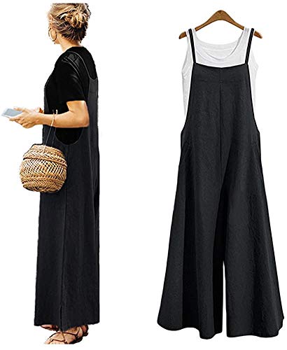 Women's Jumpsuits Casual Long Rompers Wide Leg Baggy Bibs Overalls Pants S-5XL (L, Black)