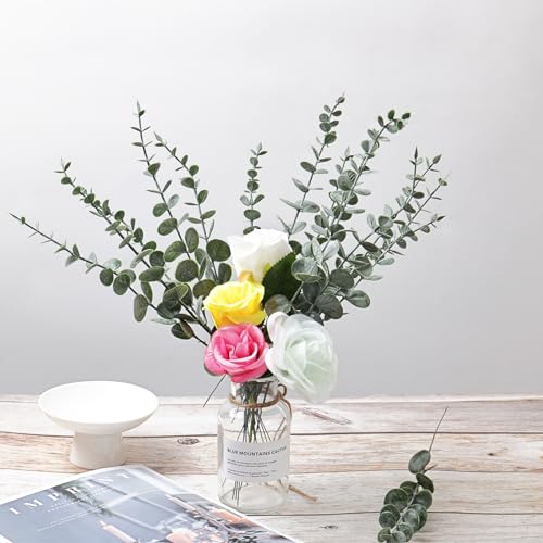 Scarfio 20Pcs Eucalyptus Stems, Artificial Eucalyptus Leaves Stems,Faux Greenery Branches, Real Grey Green Touch Leaf Branches For Home Office Flowers Bouquet Centerpiece Wedding Decoration thumb #3