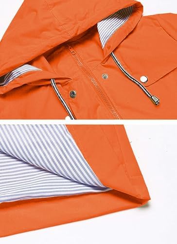 Kikibell Rain Jacket Women Striped Lined Hooded Lightweight Raincoat Outdoor Waterproof Windbreaker