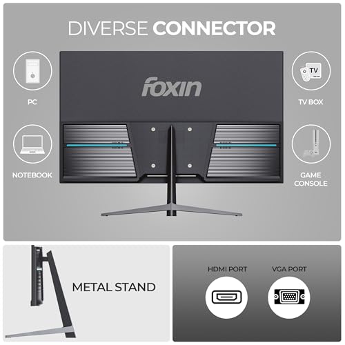 Image of Foxin 24 Inch FHD Flat LED Monitor 1920x1080 Pixel Elite Series | Flat Panel, Built-in Speakers, HDMI & VGA Port, 100Hz Refresh Rate, Frameless, Slim Bezel, Wall Mountable | 3 Years Warranty | Black
