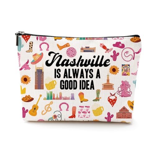 VICBOU Nashville Makeup Bag Nashville Lover Gifts Country Music Cosmetic Bag Western Gifts Accessories for Women Girls Mom Friends Sister Birthday Mothers Day Christmas Bachelorette Party