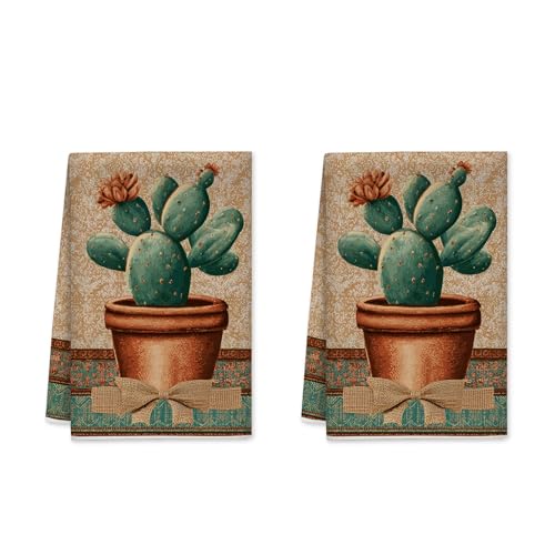 Set di 2 strofinacci da cucina a forma di cactus, in stile rustico, senza verde, assorbenti, morbidi, accessori da cucina per uso quotidiano, 40,6 x 61 cm