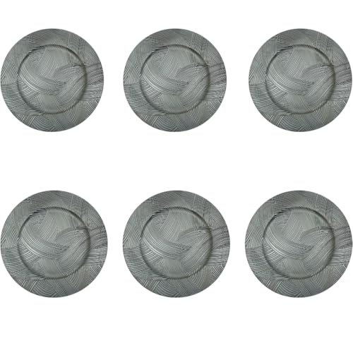 Rammento Lot de 6 assiettes de remplissage en plastique rigide à effet ondulé gris clair de 33 cm | Assiettes de ménage en plastique rigide réutilisables...