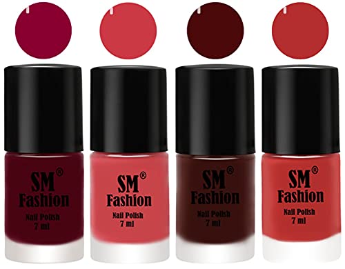 Image of Nail Polish Combo Set (Pack of 4) Quick Dry Gel Finish Nail Paint | Boysenberry,Punch Pink,Wine,Coral Pink | 7 ml Each