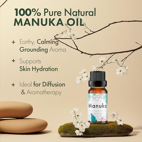 Image of Esslux Manuka Essential Oil for Cleansed Skin - Pure, Therapeutic Grade Manuka Oil - Use in Diffuser or on Skin & Hair - Perfect for Aromatherapy, Oily Skin & Brittle Nails - 120 ML