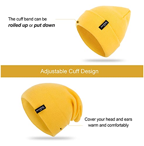 Simplicity Womens Beanie Yellow Hat Women Men Solid Plain Warm And Comfortable Ski Knit Winter Beanie Hat For Women, Yellow W/Brim #TOP1