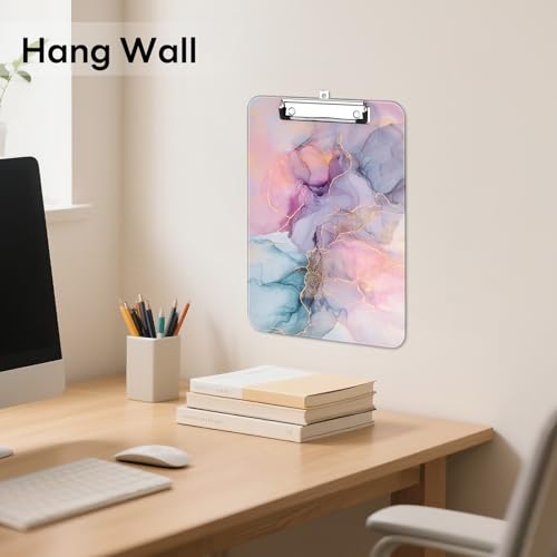 Luminzo Klemmbrett aus Kunststoff mit Metallklammer und Aufhängeöse - A4/Letter Format - Niedliches Design für Lehrer, Krankenschwestern und Schule, Pink Dream Marble