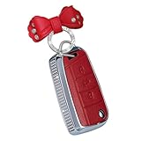 HIBEYO Key Fob Cover with Rhinestones Car Accessories for VVW Golf 7 Mk7 Polo Jetta4 Volkswagen Polo Tiguan MK7 Sagitar T-ROC Lavida Smart Key Case with Keychain Key Holder Cover-Bow Keychaink Red
