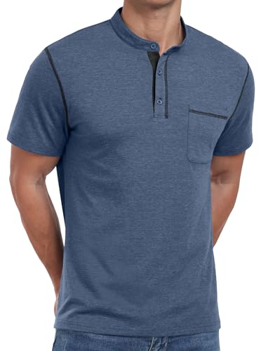 Image of Sailwind Mens Henley Shirts Short Sleeve Summer Casual Classic Cotton T Shirts Pocket Button Shirt